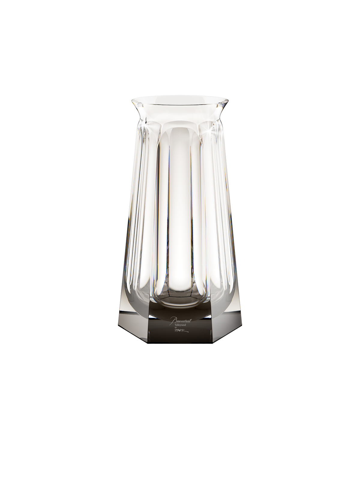 A Talleyrand crystal vase by Philippe Starck for Baccarat, on a black base