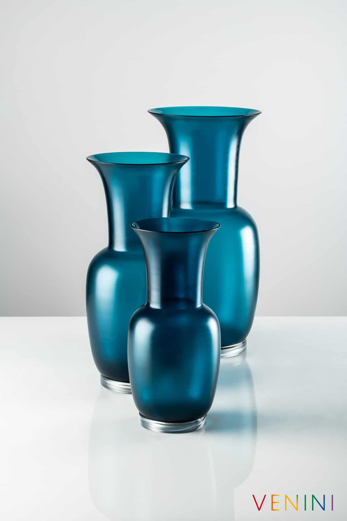 Venini satin-finish vases in petrol blue glass