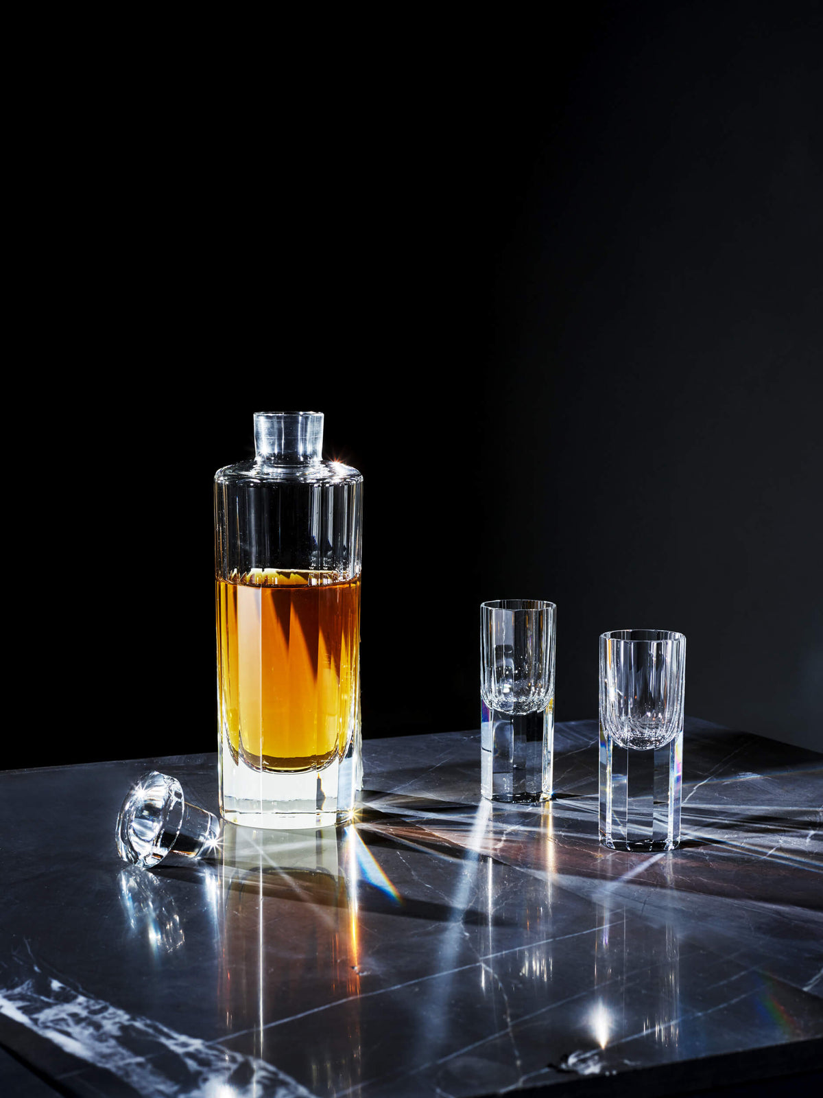 Lobmeyr crystal decanter with whisky and two tumblers