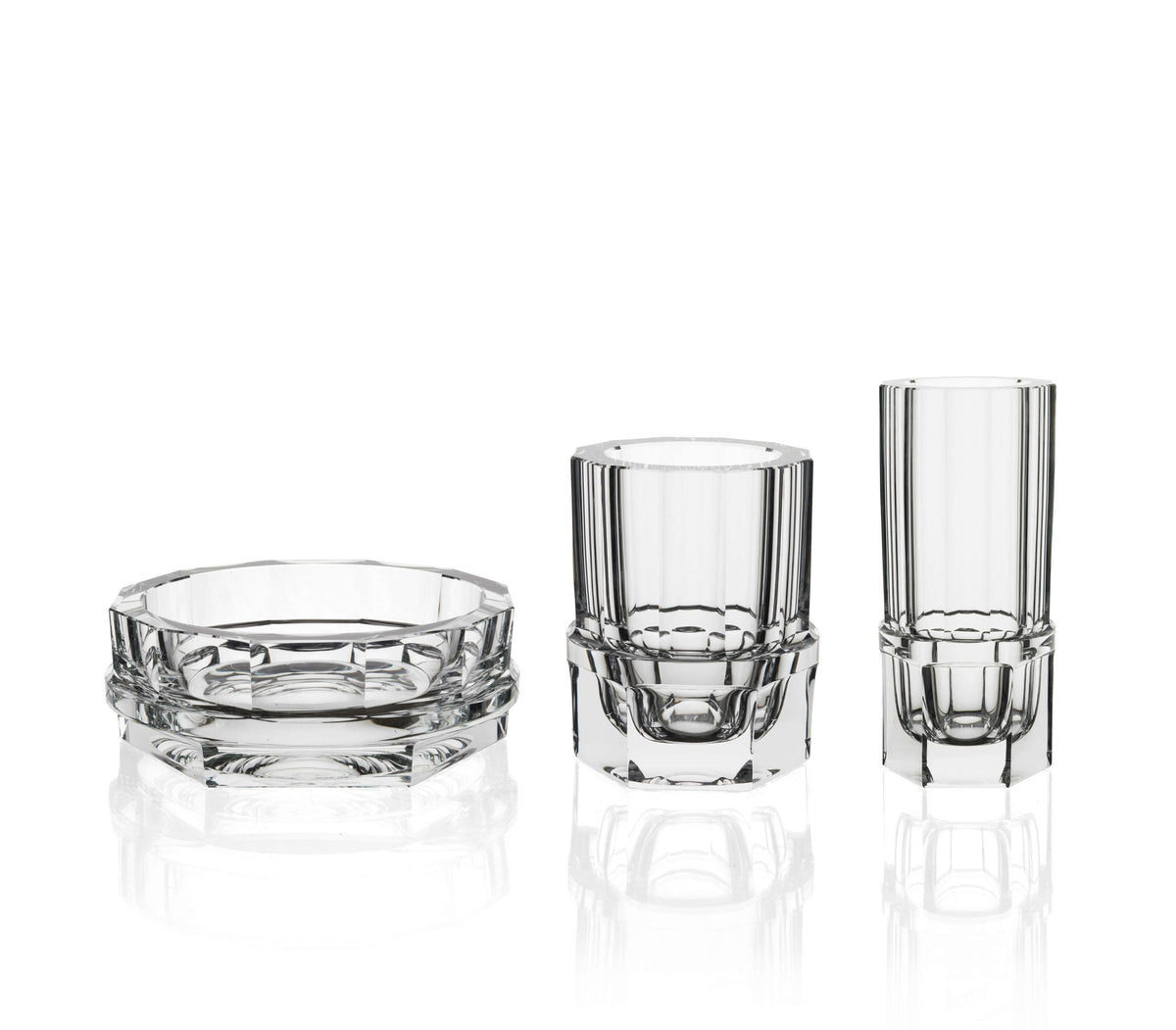 Lobmeyr crystal ashtray and tumblers with cut facets