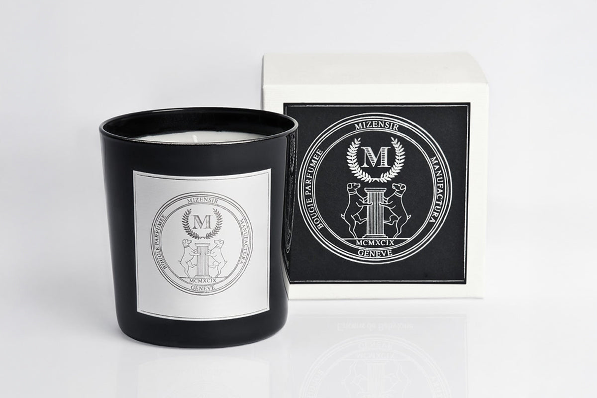 Black Mizensir scented candle with its box